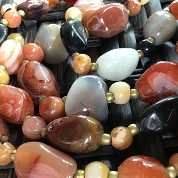 Vintage Polished Gemstone Beaded Necklace 34" Long Weighty Earth Tones - Picture 11 of 16